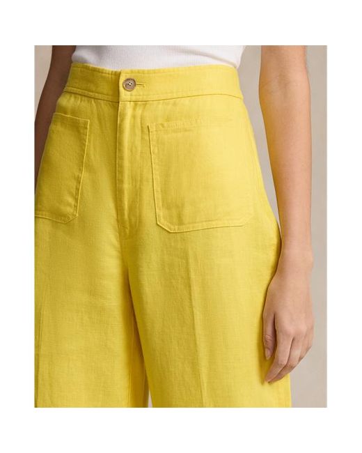 Polo Ralph Lauren Yellow Leinenhose mit weitem ausgestelltem Bein