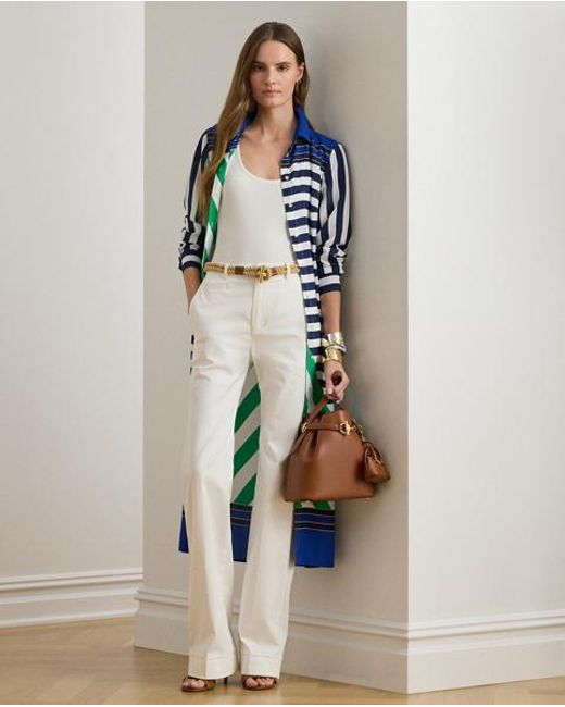 Ralph Lauren Green Striped Crepe Shirtdress