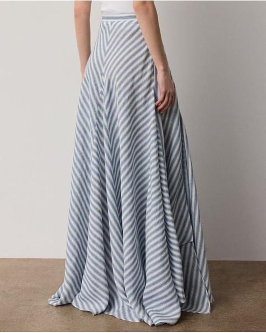 Ralph Lauren Blue Shamus Striped Linen Maxiskirt