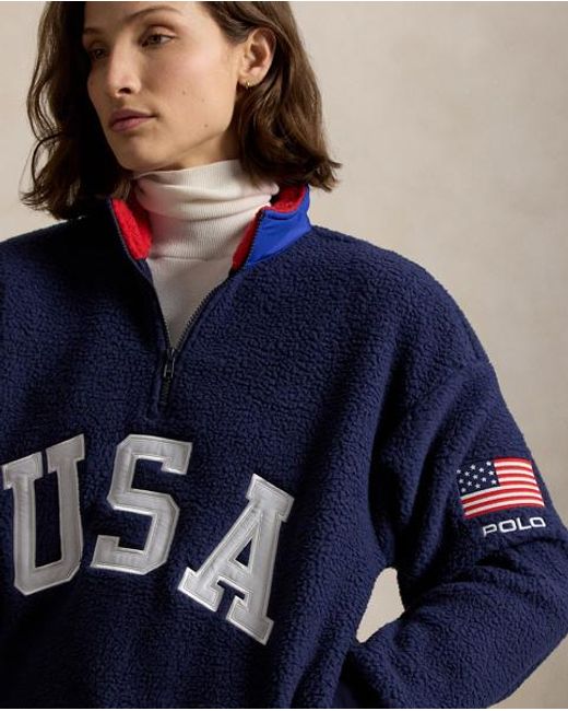 Polo Ralph Lauren Blue Relaxed Fit Flag Fleece Pullover for men