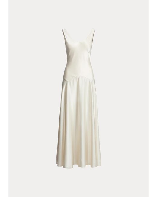 Polo Ralph Lauren Natural Sleeveless V-neck Satin Gown