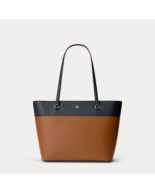Tote Karly media in pelle a righe di Ralph Lauren in Brown