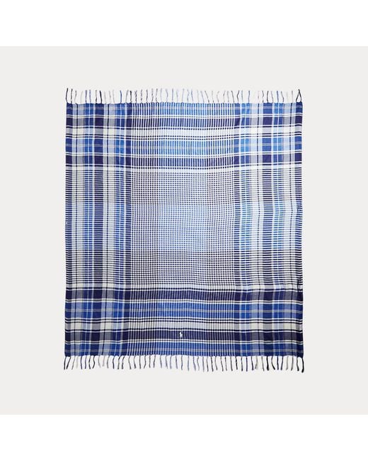 Pañuelo de seda con flecos y cuadros Polo Ralph Lauren de color Blue