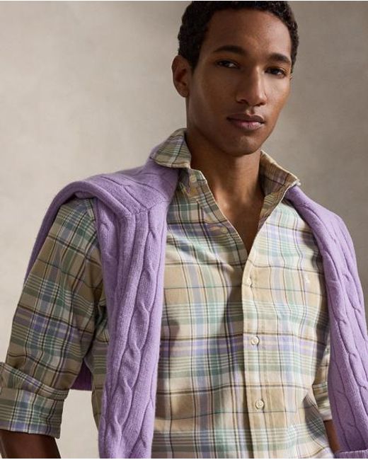 Polo Ralph Lauren Gray Custom Fit Plaid Oxford Shirt for men