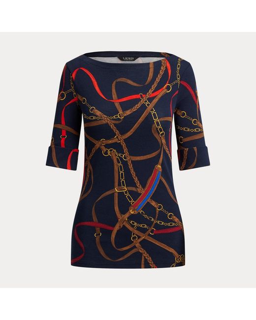 Ralph Lauren Blue Belting-Print Cotton Boatneck Tee