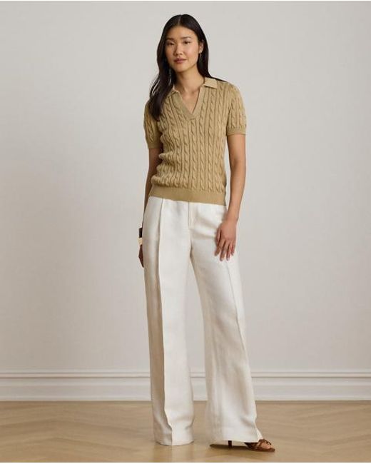 Ralph Lauren Brown Cable Cotton-Blend Short-Sleeve Jumper
