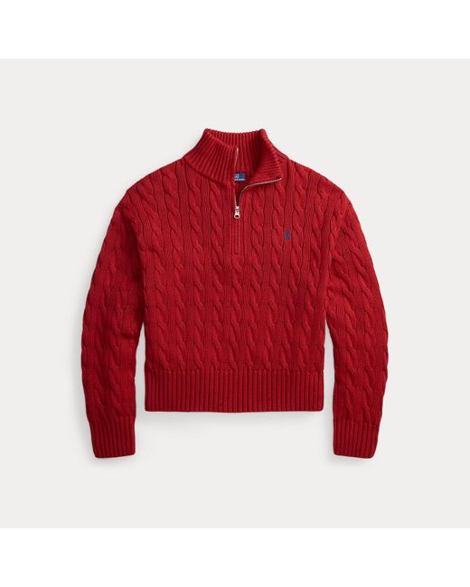 Polo Ralph Lauren Red Cable-Knit Cotton Quarter-Zip Sweater