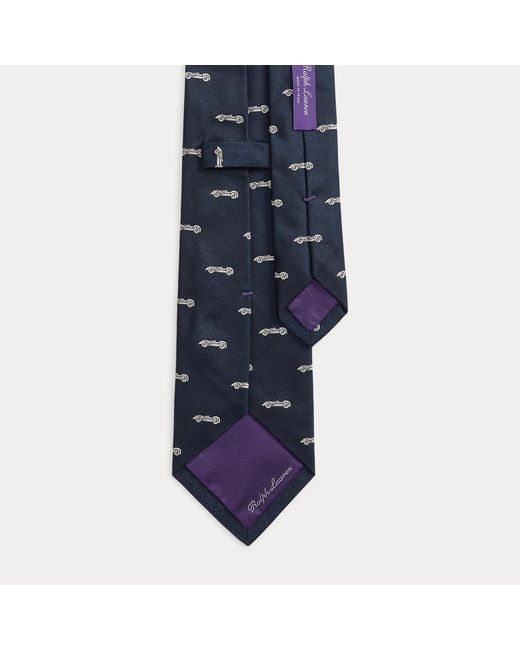 Ralph Lauren Blue Automobile-Patterned Silk Tie for men