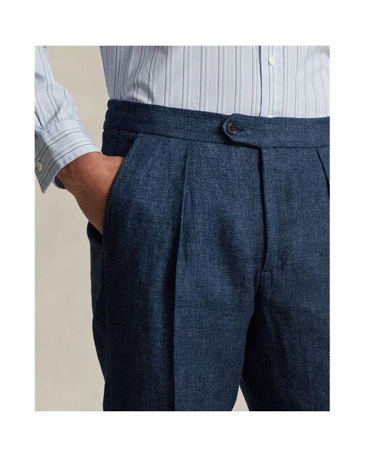 Polo Ralph Lauren Linnen Pantalon Met Visgraatmotief in het Blue voor heren