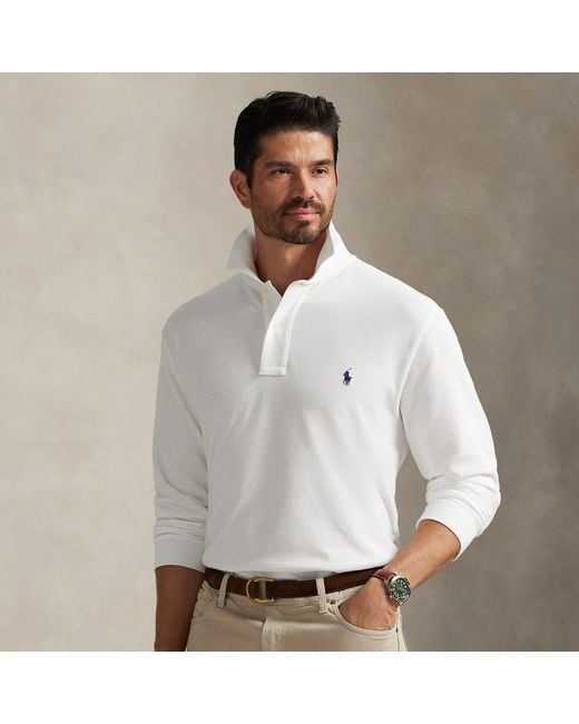 Polo Ralph Lauren White Ralph Lauren Mesh Long-Sleeve Polo Shirt for men
