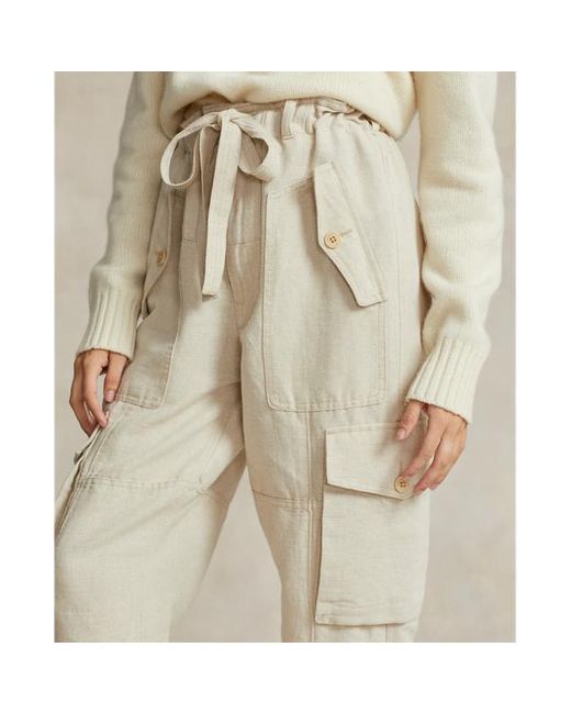 Pantaloni cargo in tela di lino e cotone di Polo Ralph Lauren in Natural