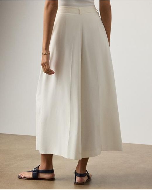 Ralph Lauren White Myrtle Silk Poplin Cropped Pleated Trouser