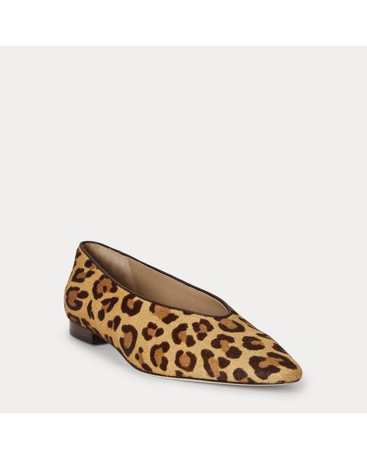 Ralph Lauren Brown Audri Leopard-Print Haircalf Ballet Flat
