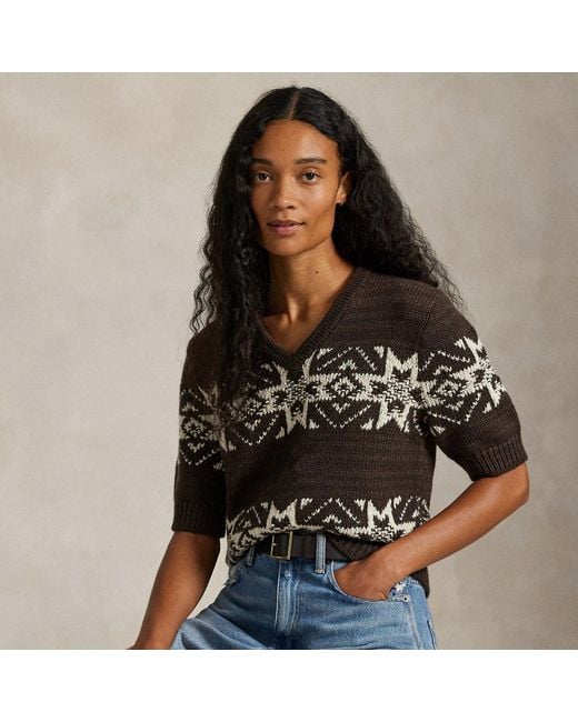 Polo Ralph Lauren Black Snowflake V-Neck Short-Sleeve Jumper