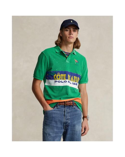 Polo Ralph Lauren Green Classic Fit Mesh Graphic Polo Shirt for men