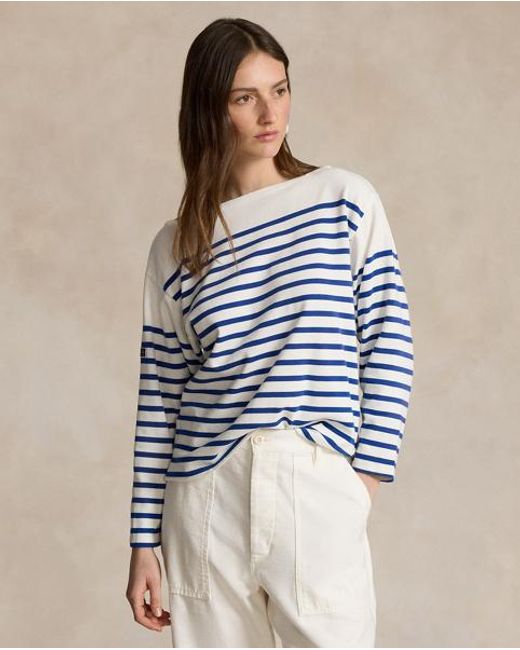 Polo Ralph Lauren Blue Striped Boatneck Jersey Tee