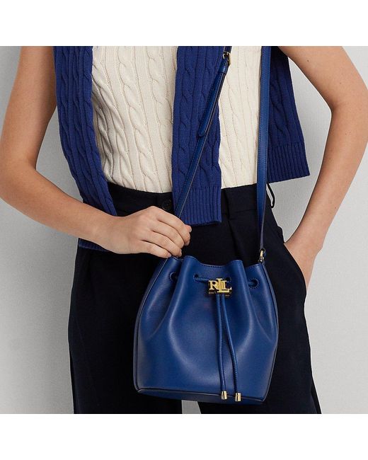 Lauren by Ralph Lauren Blue Leather Medium Andie Drawstring Bag