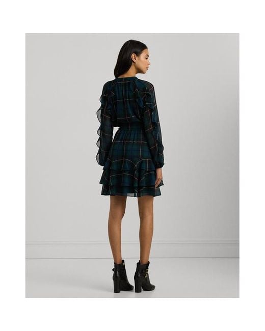 Ralph Lauren Black Ralph Lauren Plaid Ruffle-trim Georgette Tiered Dress