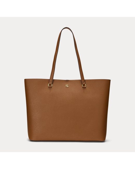 Ralph Lauren Blue Crosshatch Leather Large Karly Tote