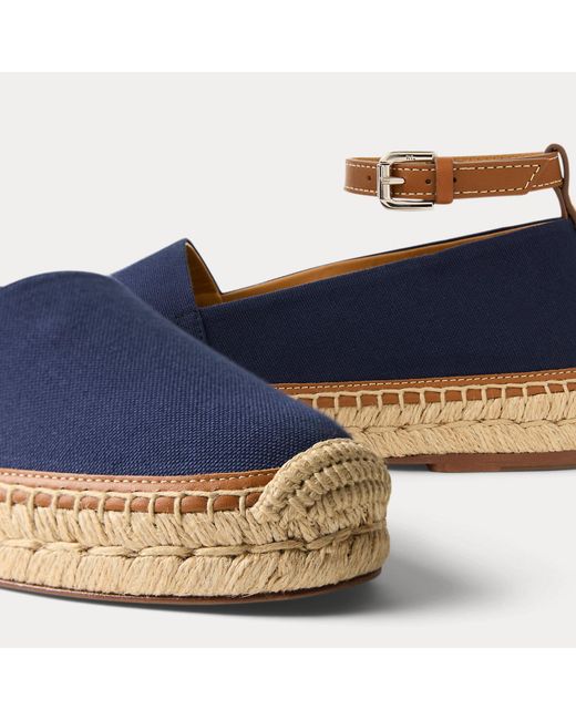 Ralph Lauren Blue Hadan Calfskin-Trim Canvas Espadrille