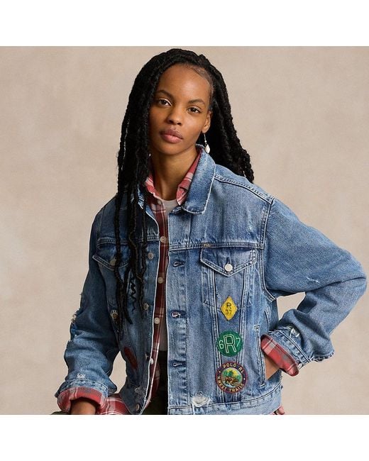 Polo Ralph Lauren Embroidered Patch Denim Trucker Jacket in Blue Lyst UK