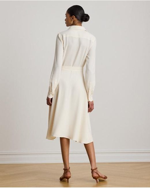 Ralph Lauren Natural Double-Faced Georgette Belted Shirtdress
