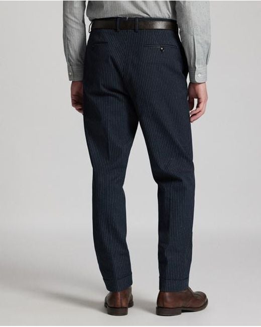 RRL Blue Slim Striped Herringbone Suit Trouser for men
