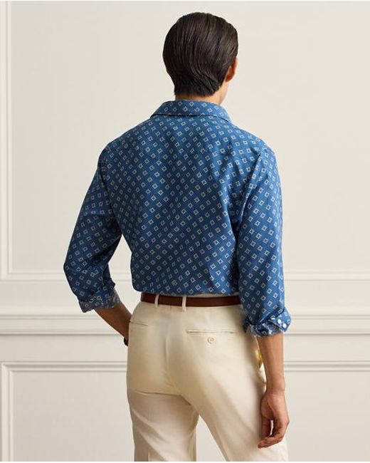 Ralph Lauren Blue Relaxed Fit Linen-Silk Western Shirt for men