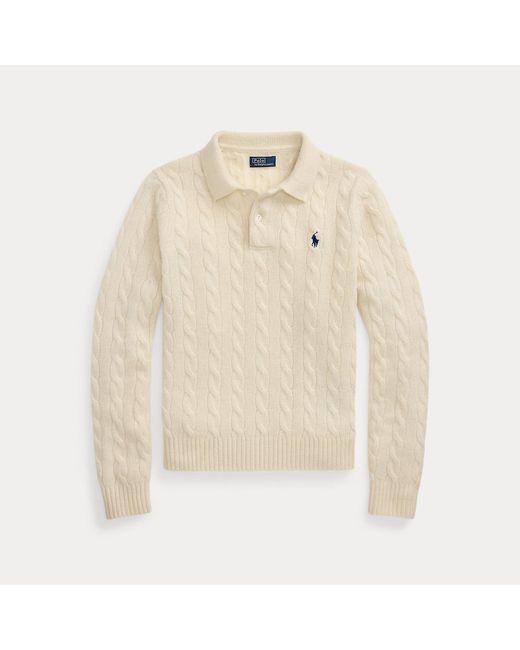Polo Ralph Lauren Natural Cable-Knit Wool-Cashmere Polo Jumper