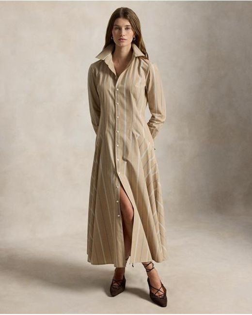 Polo Ralph Lauren Brown Striped Cotton Panelled Shirtdress