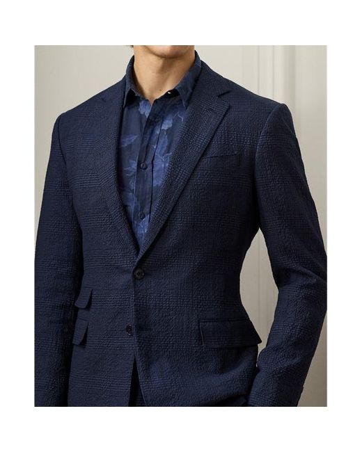Ralph Lauren Purple Label Blue Kent Hand-tailored Plaid Seersucker Suit for men