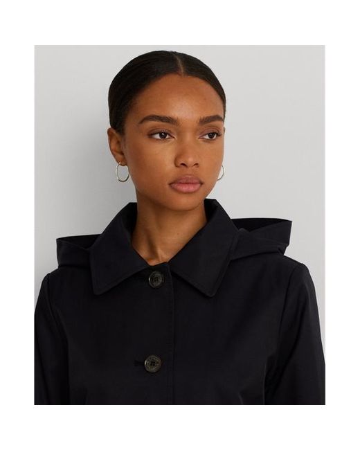 Lauren by Ralph Lauren Black Hooded Cotton-blend Balmacaan Coat
