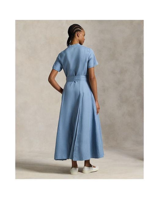 polo ralph lauren silk-blend a-line midi dress Polo Ralph Lauren Silk-Blend A-Line Midi Dress in Natural