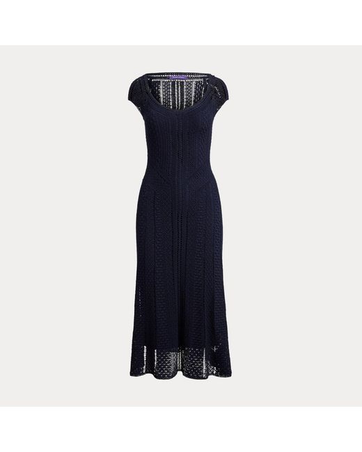 Ralph Lauren Blue Crosley Hand-Crocheted Silk Day Dress