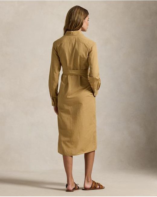 Polo Ralph Lauren Metallic Cotton-Linen Belted Shirtdress