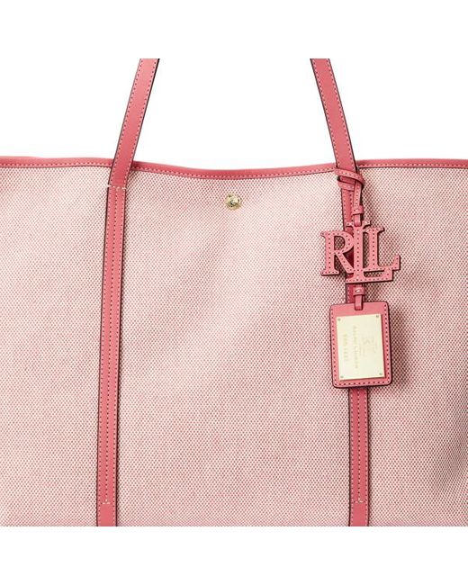 Bolso tote Emerie grande loneta y piel Lauren by Ralph Lauren de color Pink