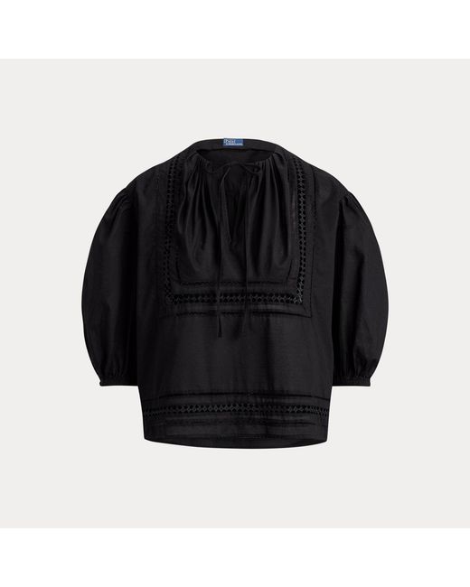 Polo Ralph Lauren Black Lace-Trim Cotton Shirt