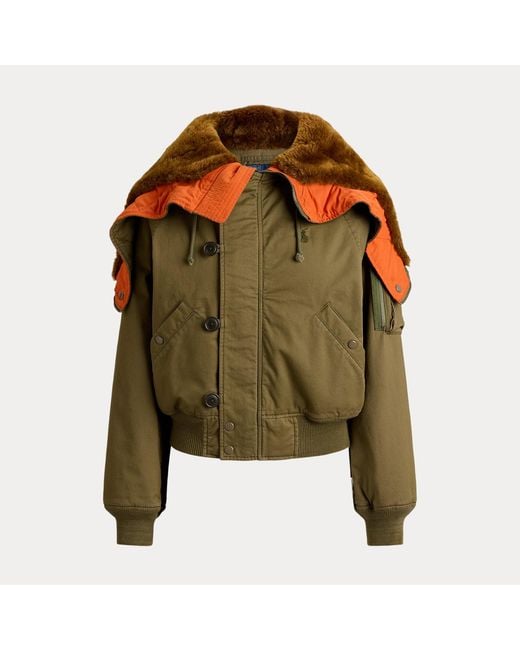 Polo Ralph Lauren Green Shearling-Hood Flight Jacket
