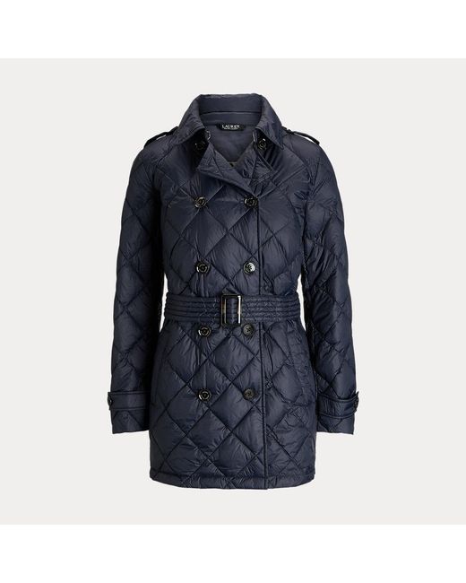 Lauren by Ralph Lauren Blue Double-breasted Quilted Down Trench Coat