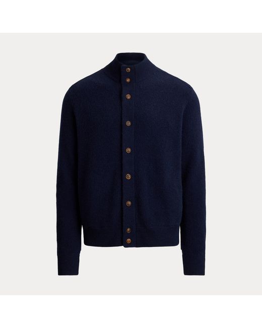 Ralph Lauren Blue Cashmere Mockneck Cardigan for men