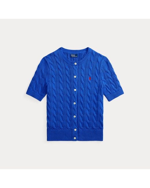 Polo Ralph Lauren Blue Cable-Knit Cotton Short-Sleeve Cardigan