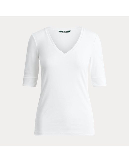 Maglietta in cotone con scollo a V di Ralph Lauren in White