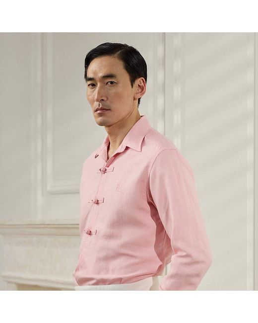 Ralph Lauren Purple Label Pink Lunar New Year Silk-linen Popover Shirt for men