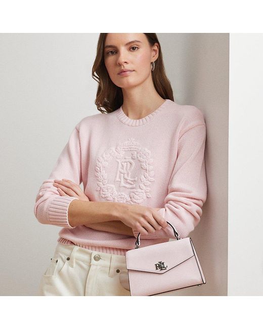 Ralph Lauren Pink Textured Leather Small Farrah Satchel