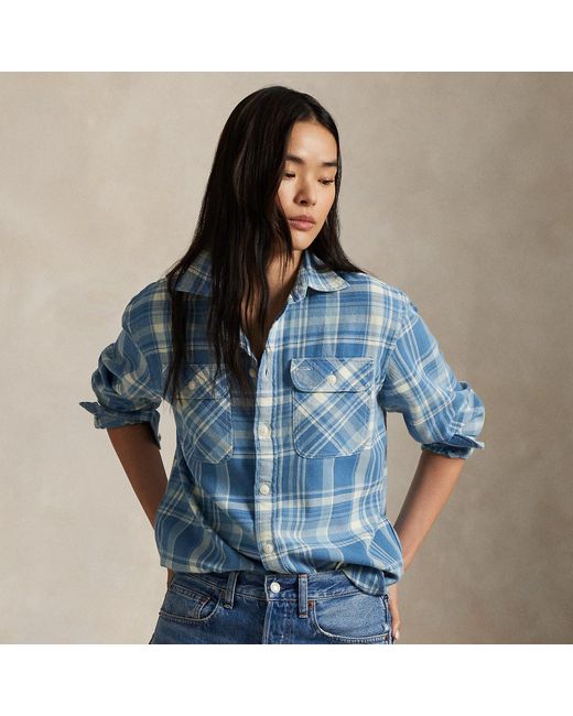 Polo Ralph Lauren Blue Plaid Cotton Twill Workshirt