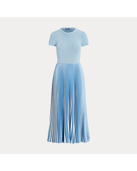 Polo Ralph Lauren Hybride Gebreide Midi-jurk Met Plooien in het Blue