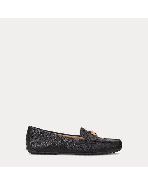 Ralph Lauren Black Barnsbury Pebbled Leather Driver