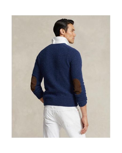 Ralph Lauren Blue Suede-patch Crewneck Sweater for men