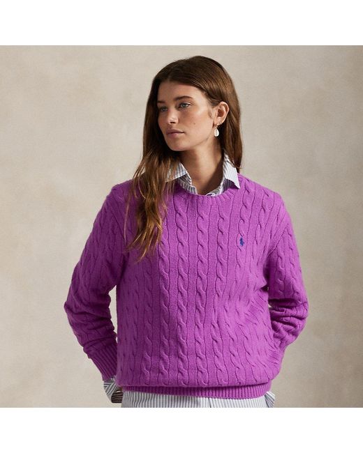 Polo Ralph Lauren Wollen-Kasjmier Kabeltrui Met Ronde Hals in het Purple