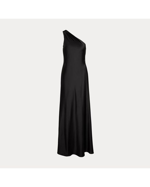 Ralph Lauren Black Satin Charmeuse One-Shoulder Gown